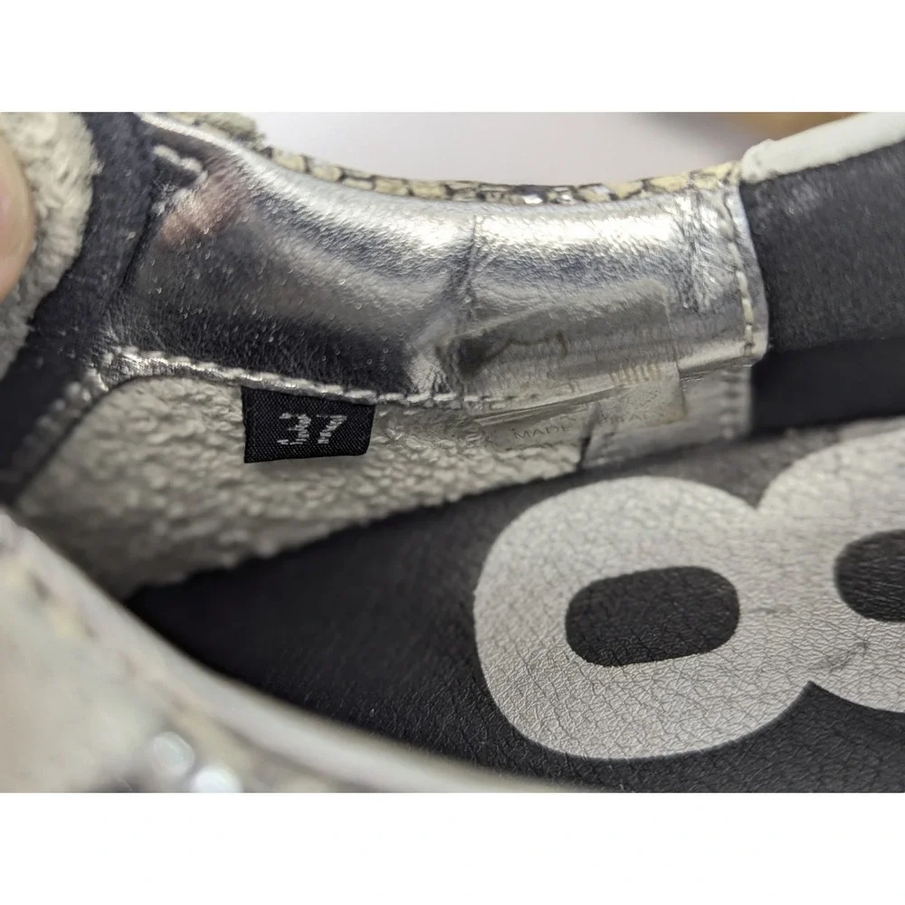 P448 Shoes Womans 7 Python Print Metallic Leather Sneakers Blue Laces
